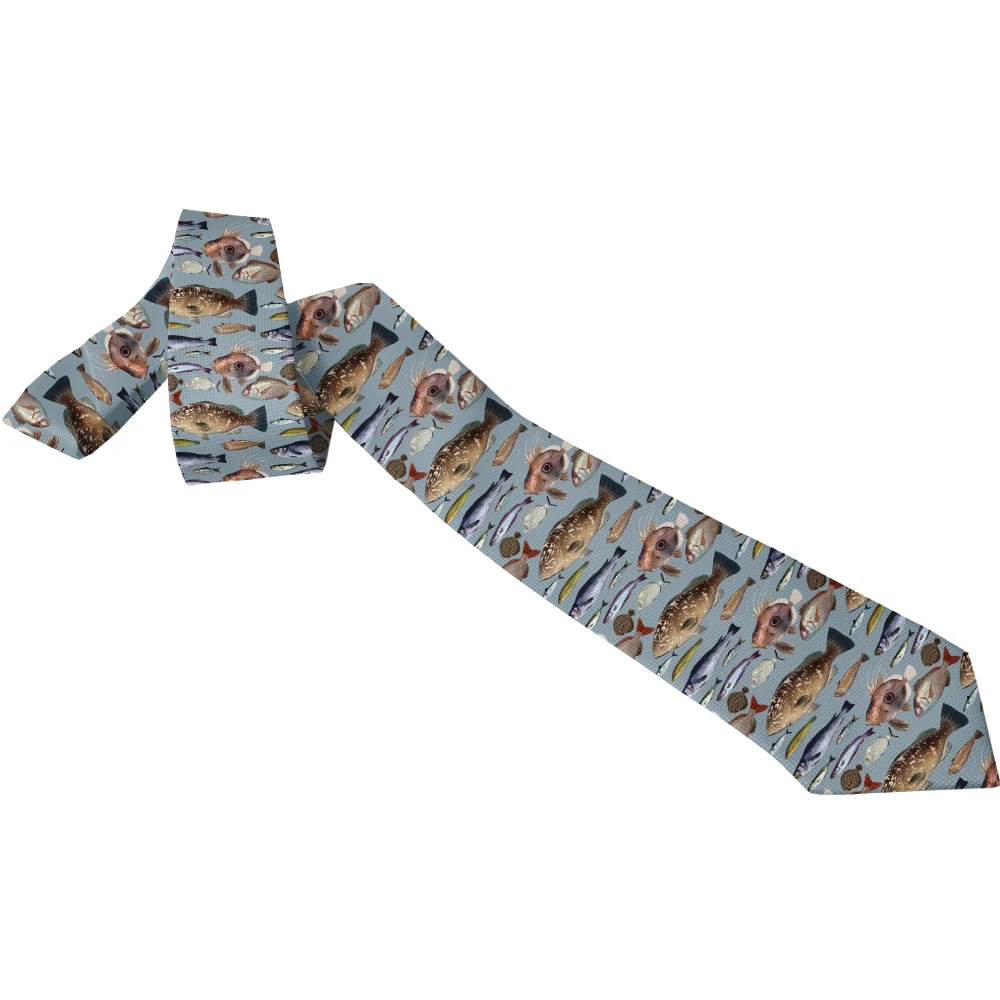 Corbata de pescado divertida para hombre, corbata neutra con estampado 3d, patrón de peces de mar profundo, corbata de negocios informal creativa, estilo de moda, nuevo diseño