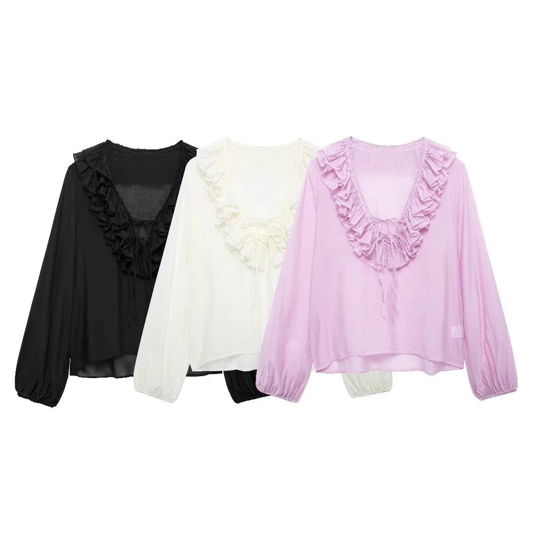 Tangada 2024 Fashion Women Solid Ruffles Oversized Shirt Long Sleeve Female Long Blouse Tops BE0249