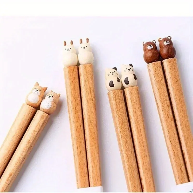3D Cute Animal Chopsticks Hand-carved Beech Chopsticks Kawaii Sushi Couple Good-looking & Practical Wooden Dinnerware