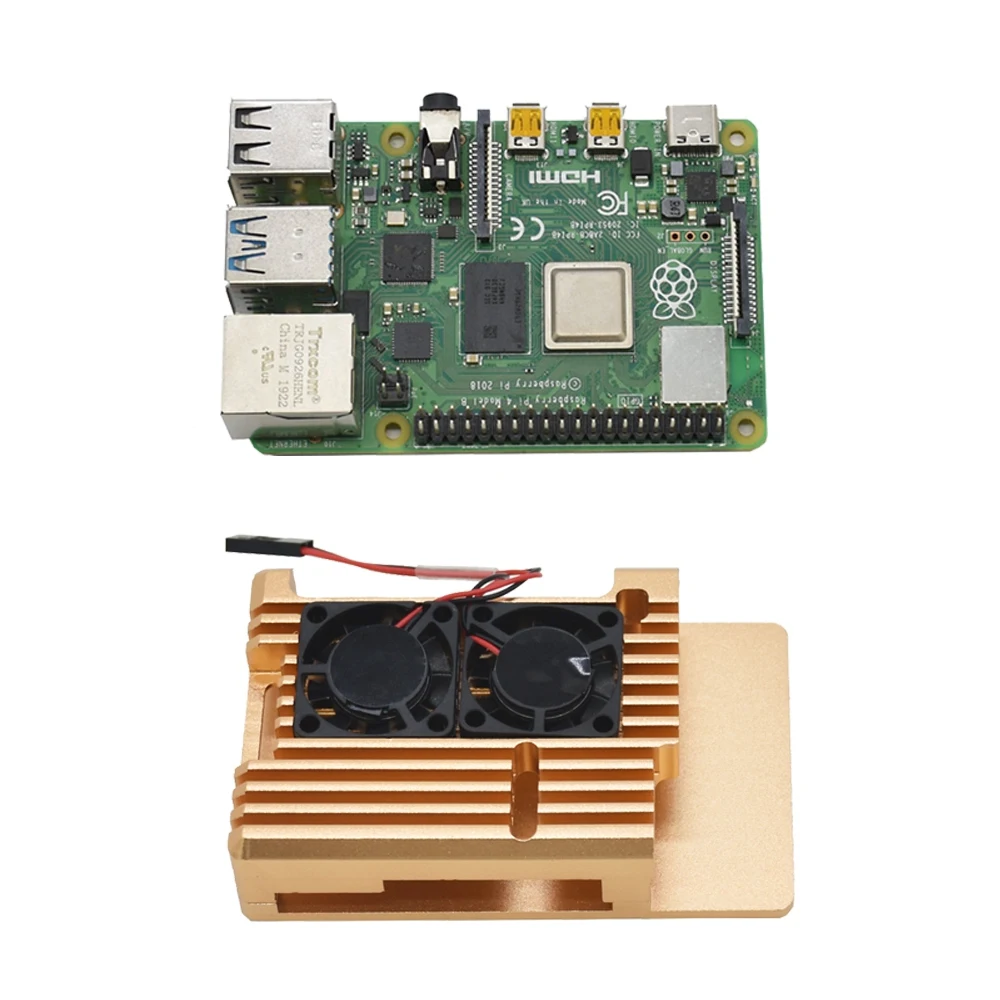 

for Raspberry Pi 4B 2G RAM DIY Kit Support 2.4 / 5.0 GHz WIFI Bluetooth 5.0 with Protective Case Cooling Fan(Gold)