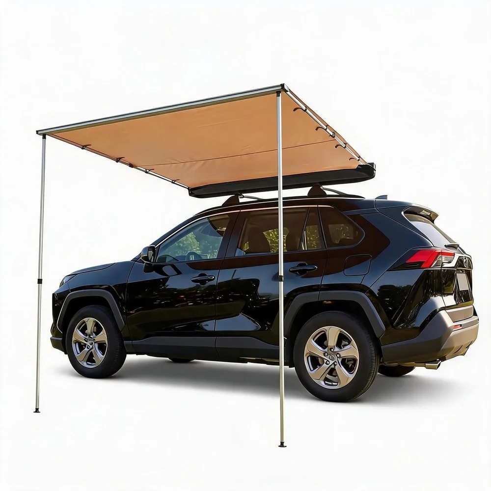 Vehicle Awning 6.6'x8.2' Roof Rack Pull Out Side Sun Shade 230G Ripstop Waterproof UV50+ Retractable Car Awning for SUV Truck