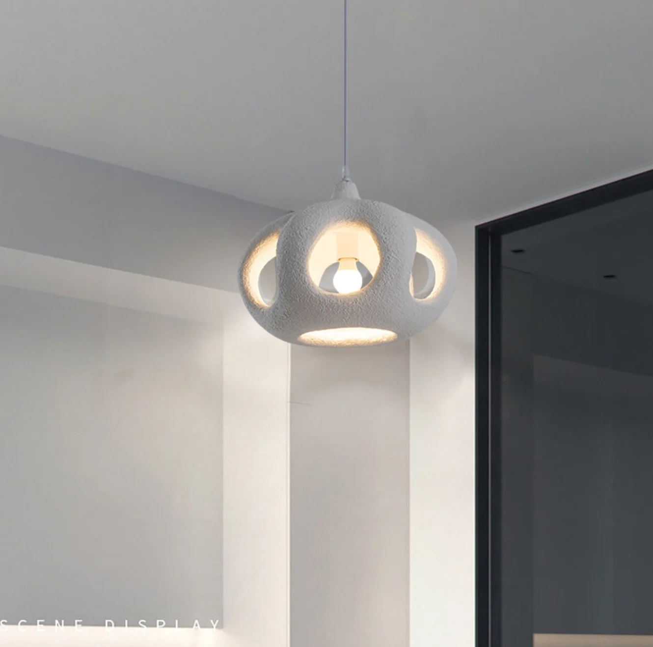 Wabi Sabi Japanese Micro Cement Pendant Light for Homestay Cafe Restaurant Bar Atmosphere Lighting Hollow Out Decor