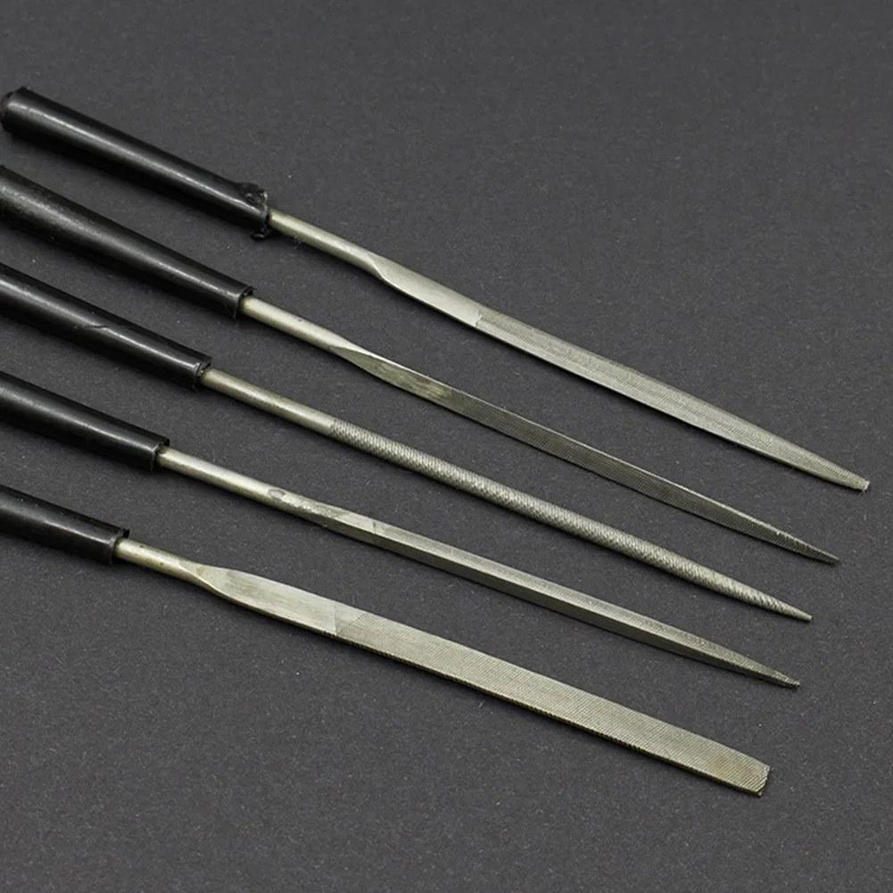 Comfortable Grip Diamond Files Hand Tools Round Silver + Black Triangle 3x140mm 5PCS Diamond Needle Flat For Wood