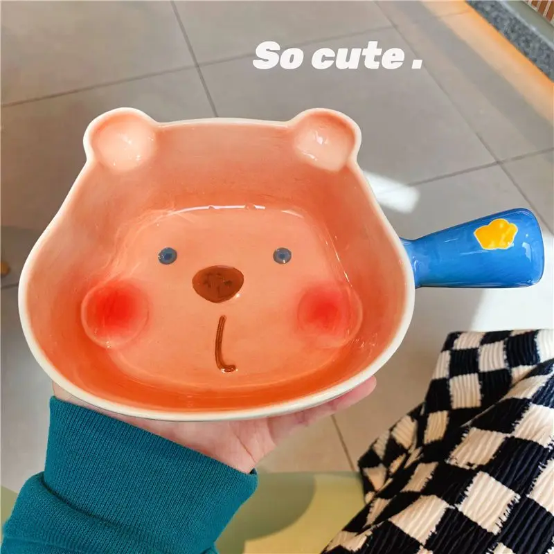 Cute Cartoon Children's Ceramic Bowl High Aesthetic Value Girl Heart Student Rice Bowl Personal Household Tableware Large Size