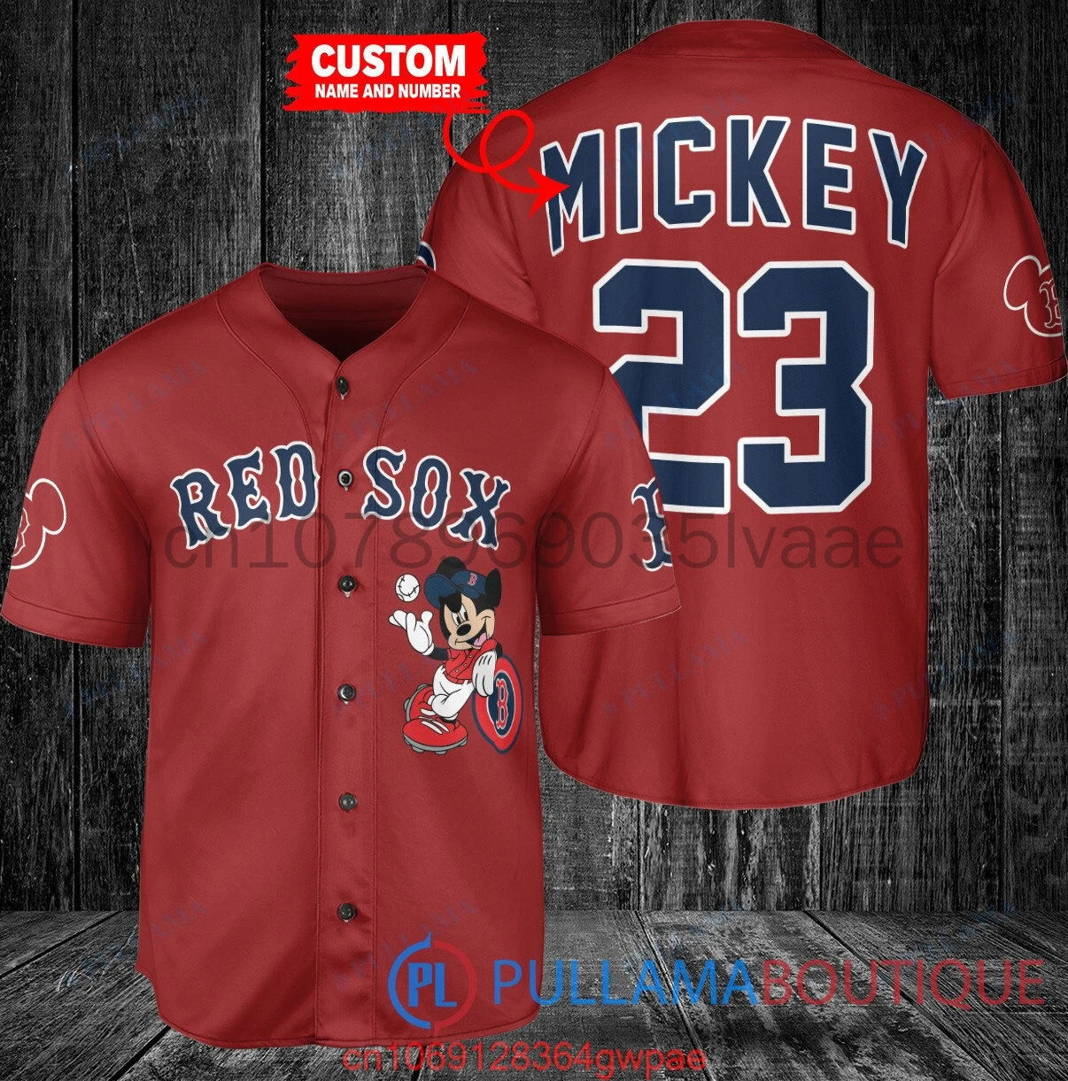 Mickey Mouse Boston Red Sox Baseball Jersey Uniform T-Shirt Customized Name Disney Baseball Jersey Men\'s and Women\'s Tops Shirts