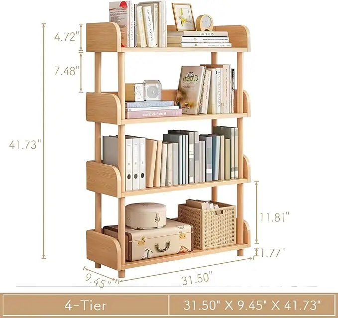 Storey Wooden Open Bookcase - Modern Display Bookcase with Top Edge and Solid Wood Frame Suitable for Home and Office