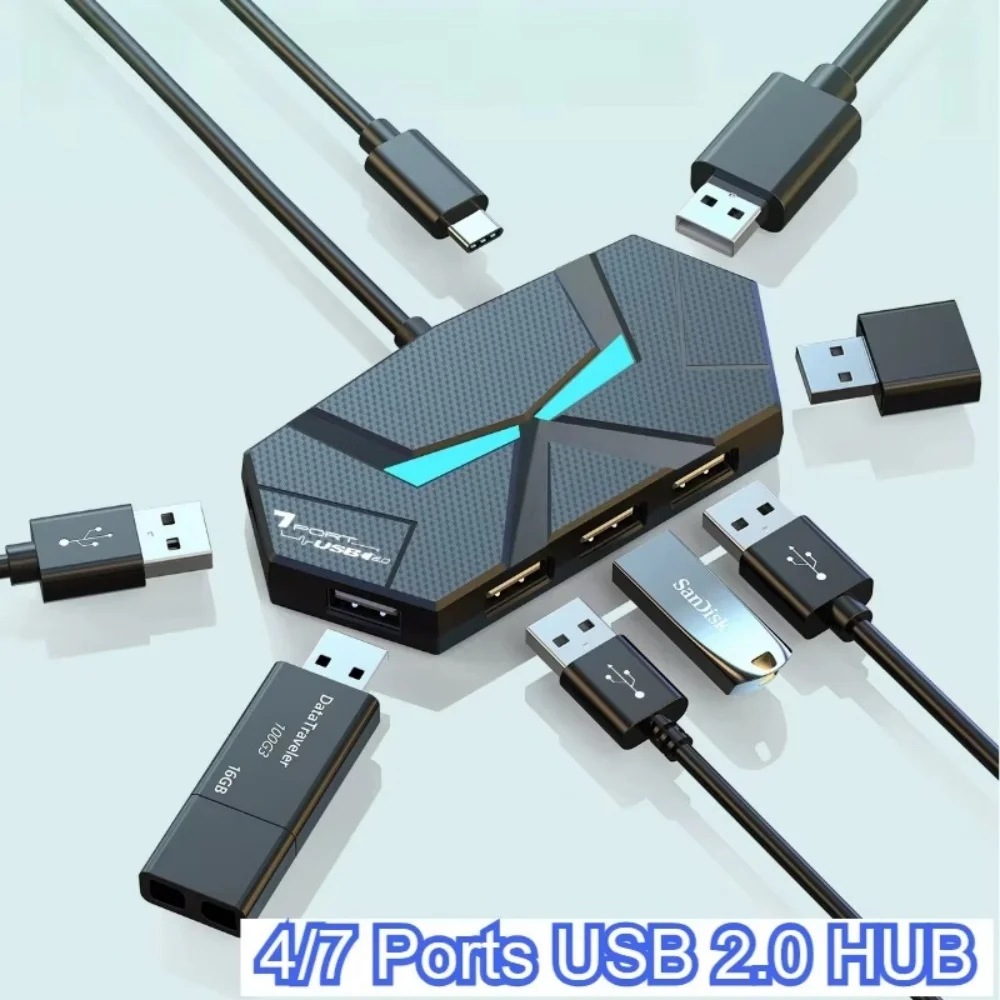 USB Docking Station 5Gbps 7 Ports USB 3.0 HUB USB Splitter Adapter High Speed Transmission PD Power Supply For Laptop Computer