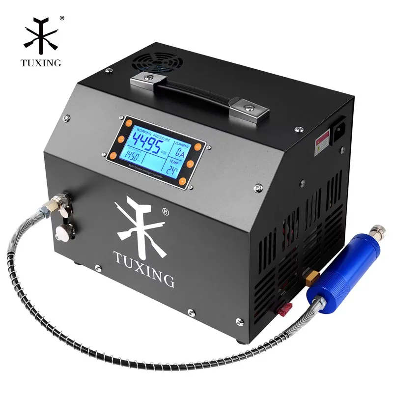 High Speed Customizable Oil-free 4500Psi 300Bar 12V High Power Paintball PCP LCD Display Air Compressor With Cylinder