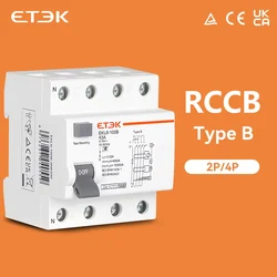 Etek RCD rccb ประเภท B แผ่นดินรั่วกระแสไฟตกค้างเบรกเกอร์ evse 2P 4P 40A 63A 100A 30mA 300mA EKL6-100B ราง DIN 220V