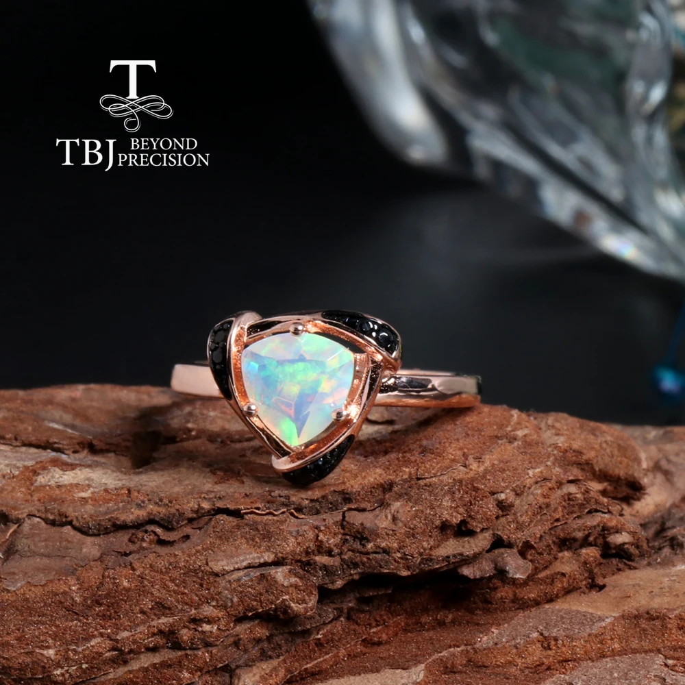 Triangle Precious Rare October Birthstone Natural Opal Ring 925 sterling silver fine jewelry birthday gift for ladies and girls