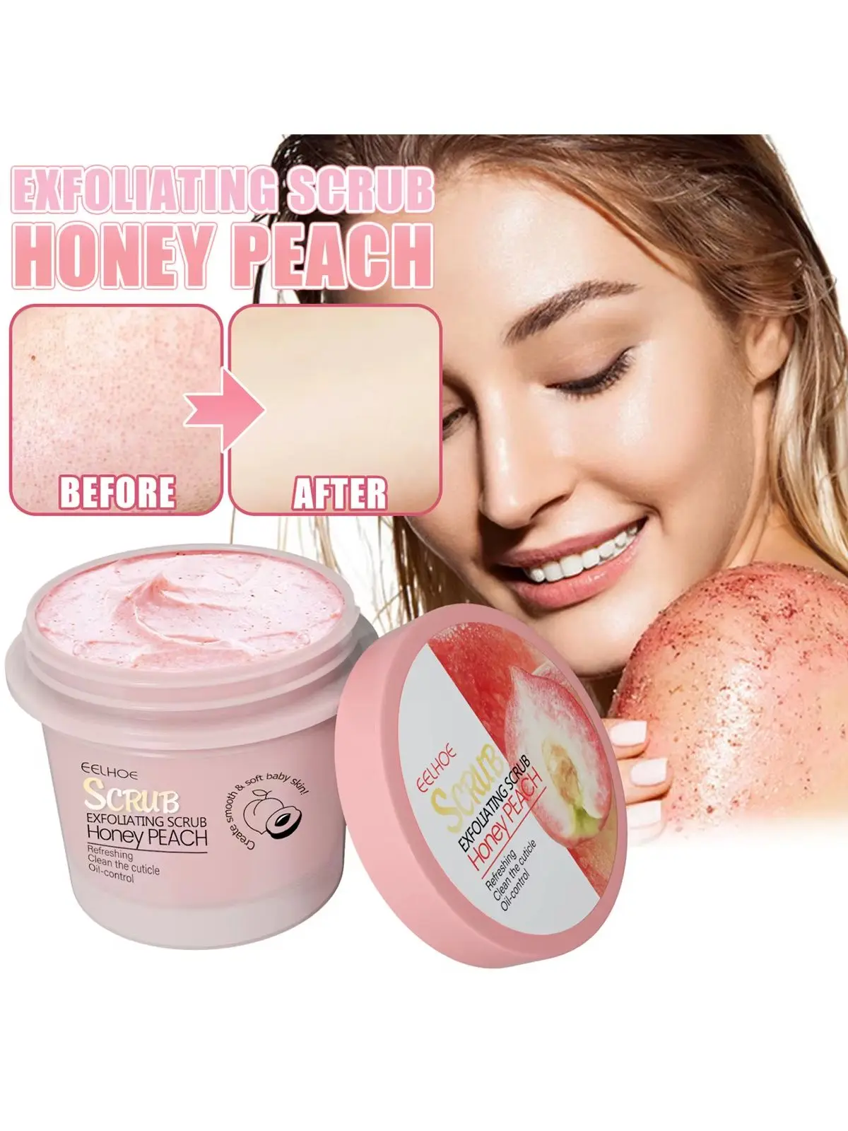 Crème de gommage pour le corps au miel et à la pêche, nettoyage en profondeur, exfoliant pour une peau lisse et brillante, élimination des peaux mortes, hydratant