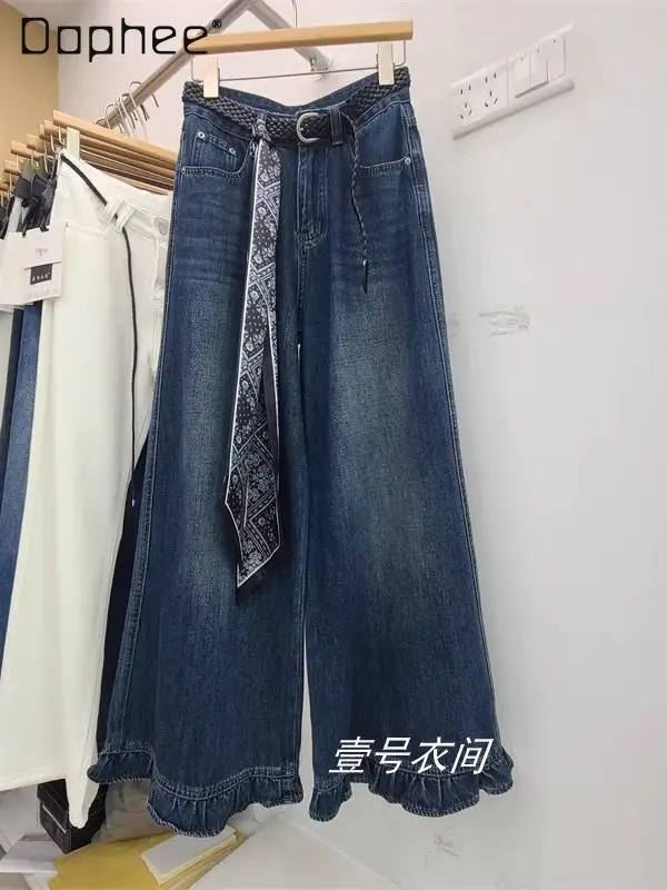 

Женские джинсы в корейском стиле: простые и элегантные, с рюшами, из выстиранного денима, с высокой талией, облегающие, универсальные, модные