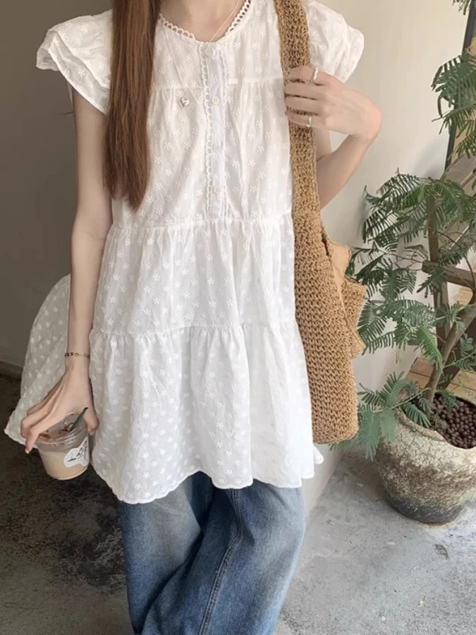 Ele Loose Women's Dr with Fly Sve Floral Embroidery A-Line ort Skirt Faionable Autumn New Sle Sweet Temperament