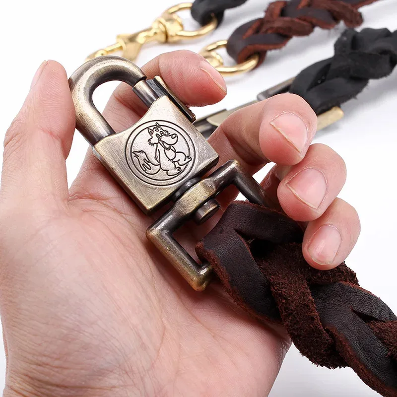 Genuine Leather Dog Leash - Top Grain Cowhide Training Lead with Heavy Duty Clip, Handcrafted Pet Leash for Medium Large Dogs view 3