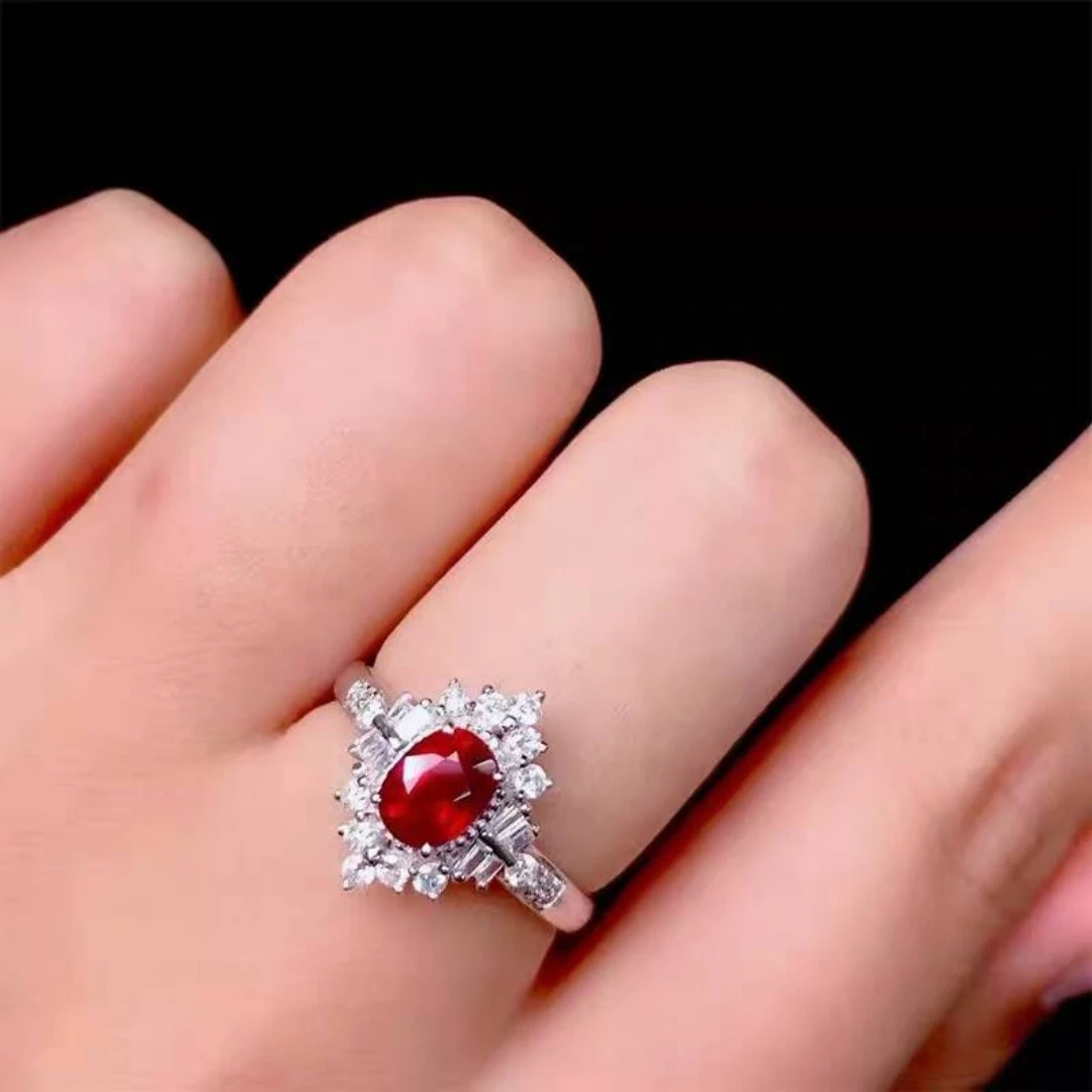 KJJEAXCMY high-grade Jewelry Natural Women's Ruby Ring S925 Silver Colorful and splendid Crystal pure fire flash explosion