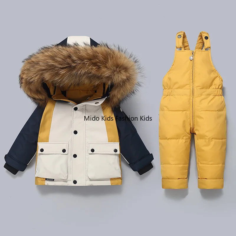 

Winter Children's Down Jacket Set Overalls Thickened Boys' and Girls' Baby Overalls Set Ages 1-5 Two-Piece Overall Set