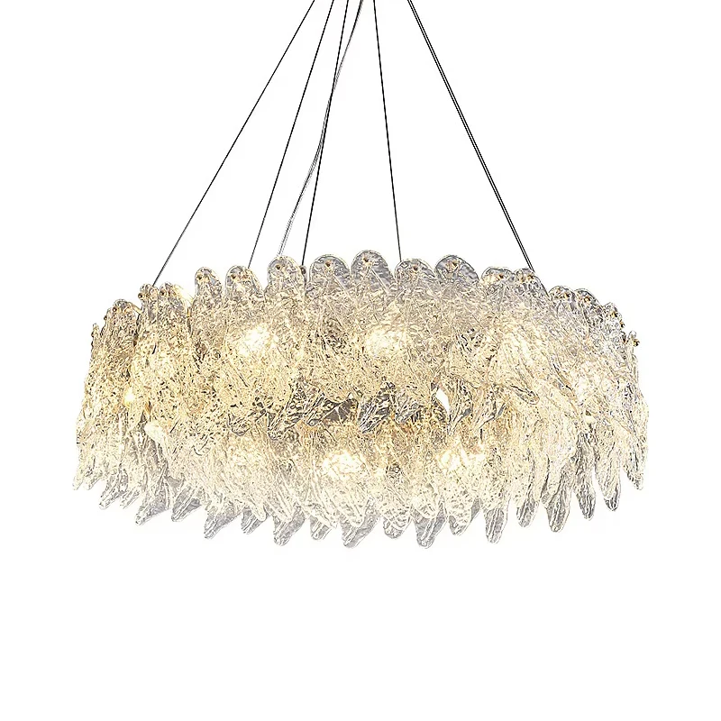

Ice-Leaf Glass Pendant Lights LED Home Luxury American Cottage Hanging Lamps for Ceiling Living Room Decor Lustres Lampara Techo