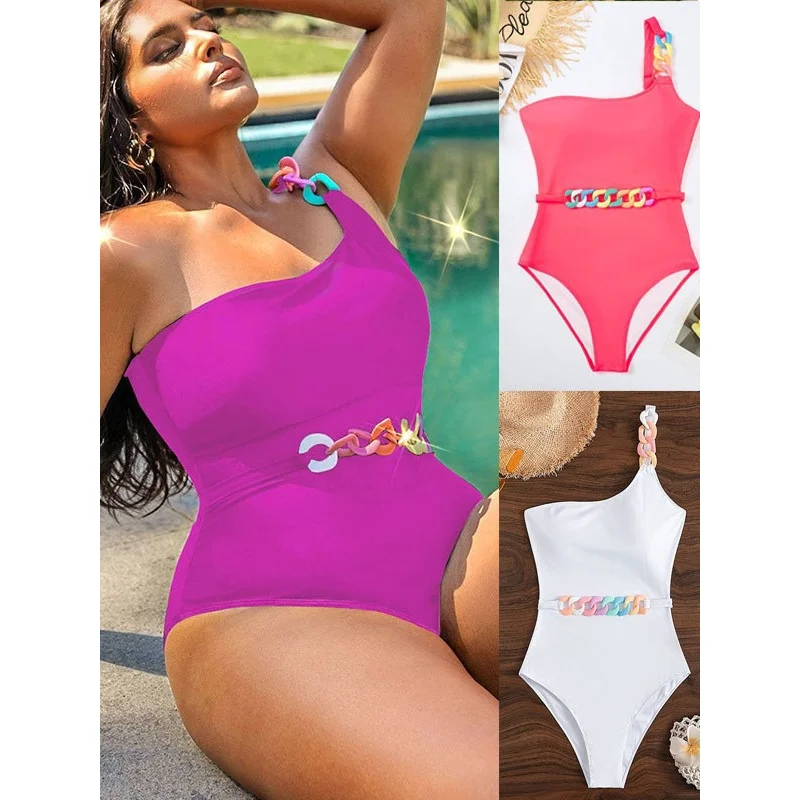 

2024New Solid Color One Shoulder Conservative One-Piece Swimsuit plus Size Fat Sister Tight Bikini Swimsuit