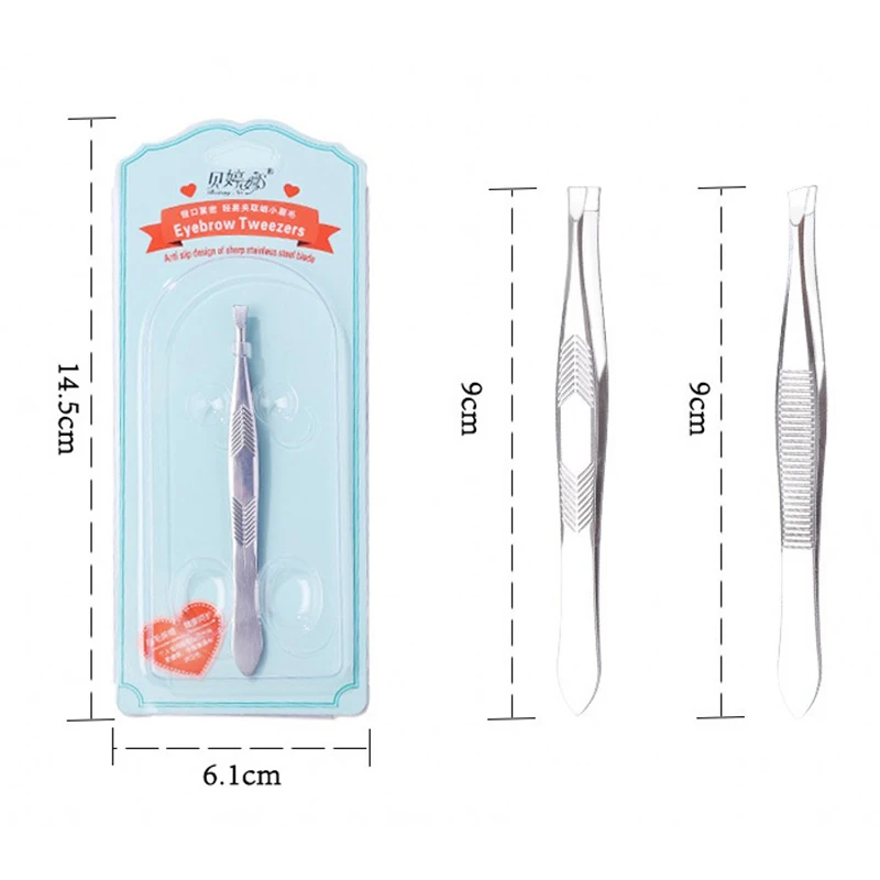 Pinzette per rifilatura sopracciglia in acciaio inossidabile 2 pezzi punte piatte inclinate rimozione dei capelli Clip per ciglia pinzette per sopracciglia Set di strumenti per il trucco