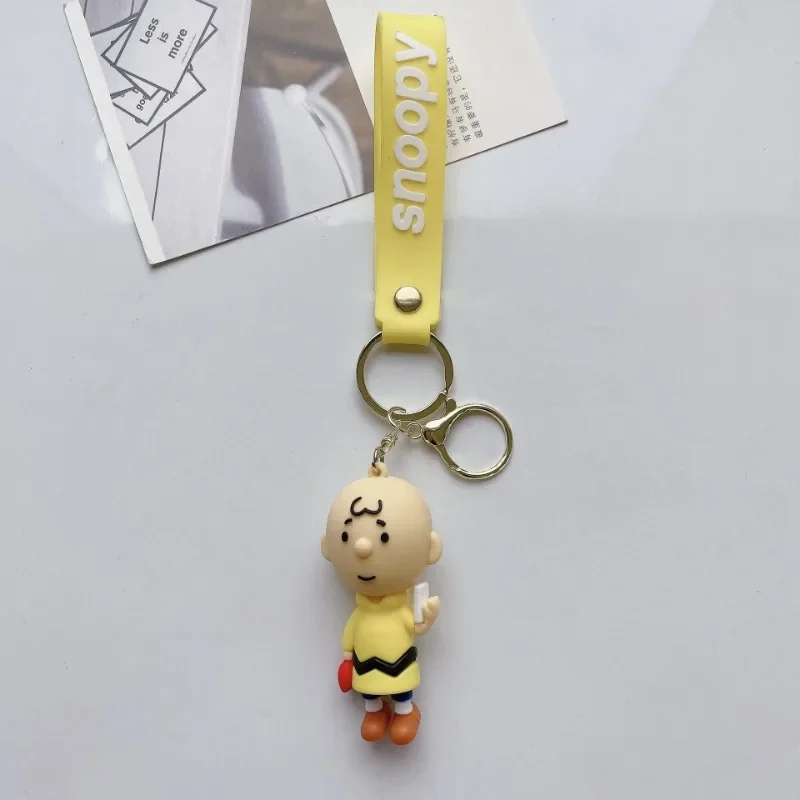 LLavero de PVC de Snoopy Woodstock Charlie, cadena de pareja de dibujos animados, colgante pequeño de goma suave, accesorios de decoración de regalo