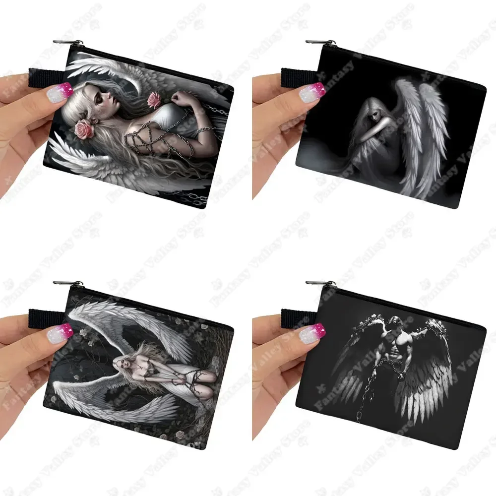 Punk Black Angel Demon Print Coin Bag Wallet ID Credit Card Earphone Key Holder Money Coin Bag Small Purse Zipper Pouch Gift