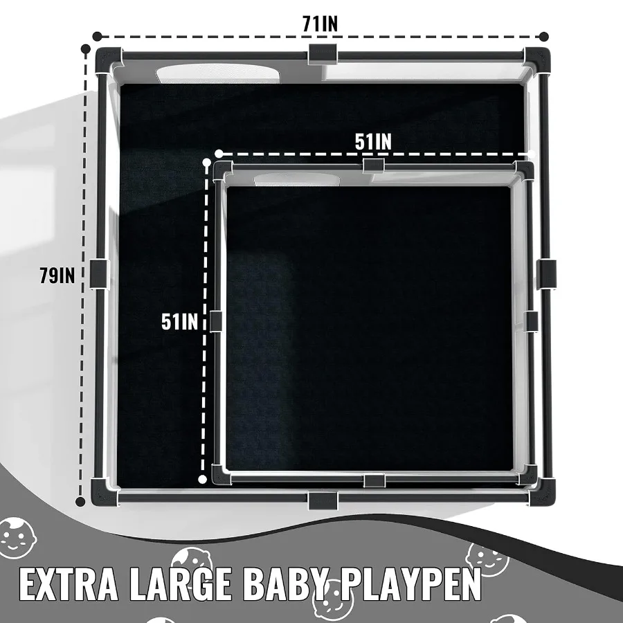 Extra Large 79 x 71 Baby Playpen with Mat Baby Gate Play Yard Portable Toddler Playpen Large Play Pen for Babies Mat Included P