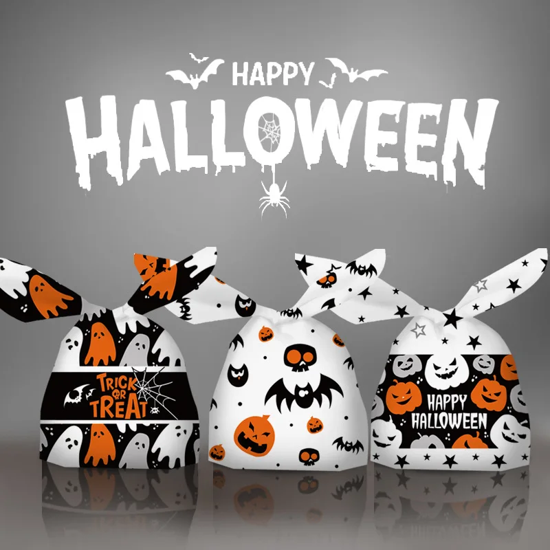 Cute Halloween Theme Party 3in1 Handmade Candy Cookies  Pumpkin Bat Ghost Decor Festival Gift DIY Long Rabbit Ear Packaging Bag