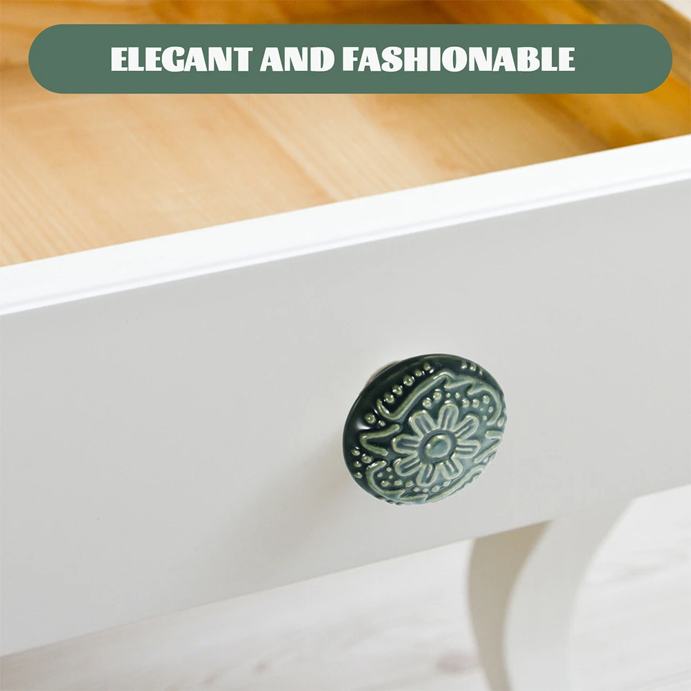

10 Pcs Cabinet Door Handles Ceramic Drawer Pulls Furniture Knobs Retro Pattern Durable Suitable Kitchen Bedroom