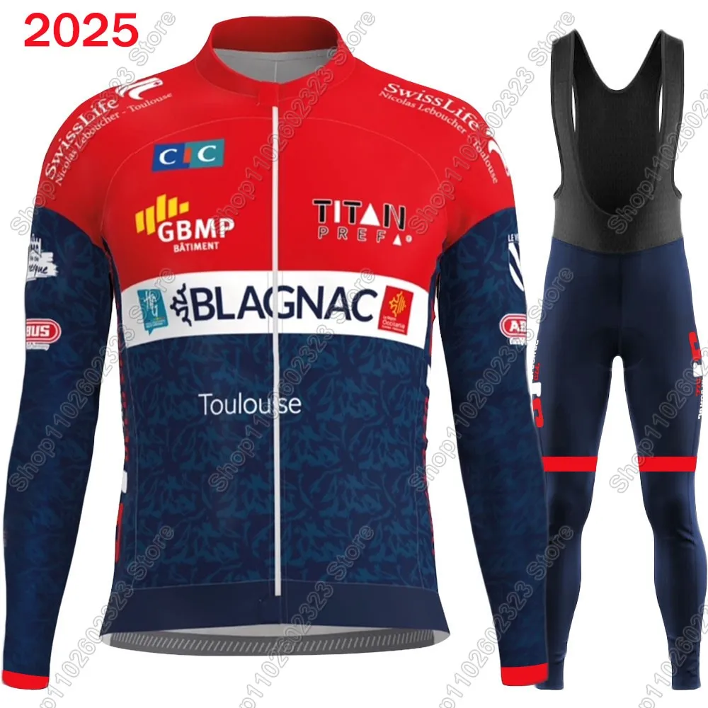 

GSC Blagnac 2025 Team Велосипедный комплект одежды Лето-зима Мужские брюки с длинным рукавом MTB Велосипедные шоссейные брюки Нагрудник Ropa Ciclismo