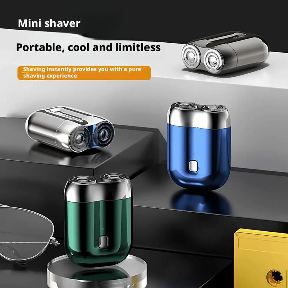 Mini Afeitadora eléctrica de doble cabezal, recargable por USB, resistente al agua, maquinilla de afeitar rotativa de viaje, herramienta removedora de barba y pelo portátil para hombres