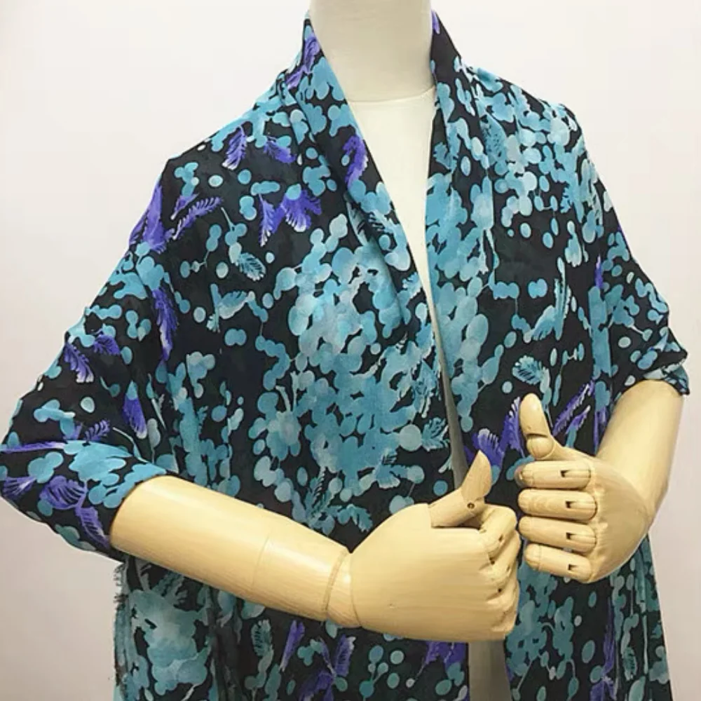 Small Blue Floral Design Soft Elegant Silk Georgette Fabric for Women Lady Saree Dress Shirt Pajama Shawl