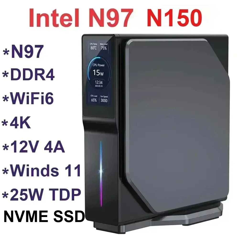 SZBOX S1 N97 (حتى 3.6 جيجا هرتز، 25 وات TDP) كمبيوتر Intel N150 MINI PC WIFI6 BT5.2 WINS11PRO DDR4 NVME SSD RGB Light Gaming Computer