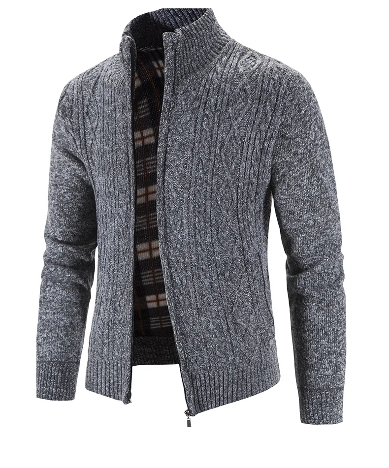 Winter Herbst Neue Pullover Stricken Zopf Strickjacke Männer Business Casual Jacke Zipper Up Einfarbig drehen-unten Mantel Fleece kleidung – Detail 7
