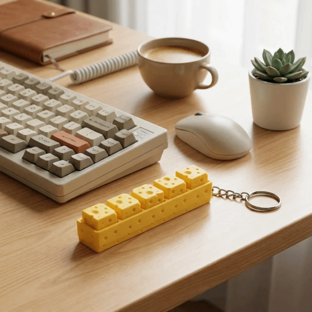 Lovely Cheese Shape Cheese Clicker Fidget Keychain Clicking Sound Tactile Keyboard Press Mini Keyboard Decompression Button