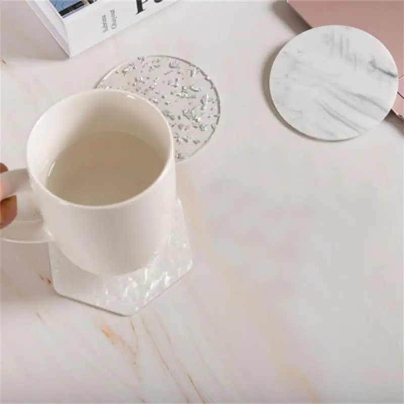 1/2pcs Acrylic Glass Non-slip Mat Gold Foil Waterproof Hotware Heat Insulation Round Tea Coaster Resin Table Mat Tray Posavasos