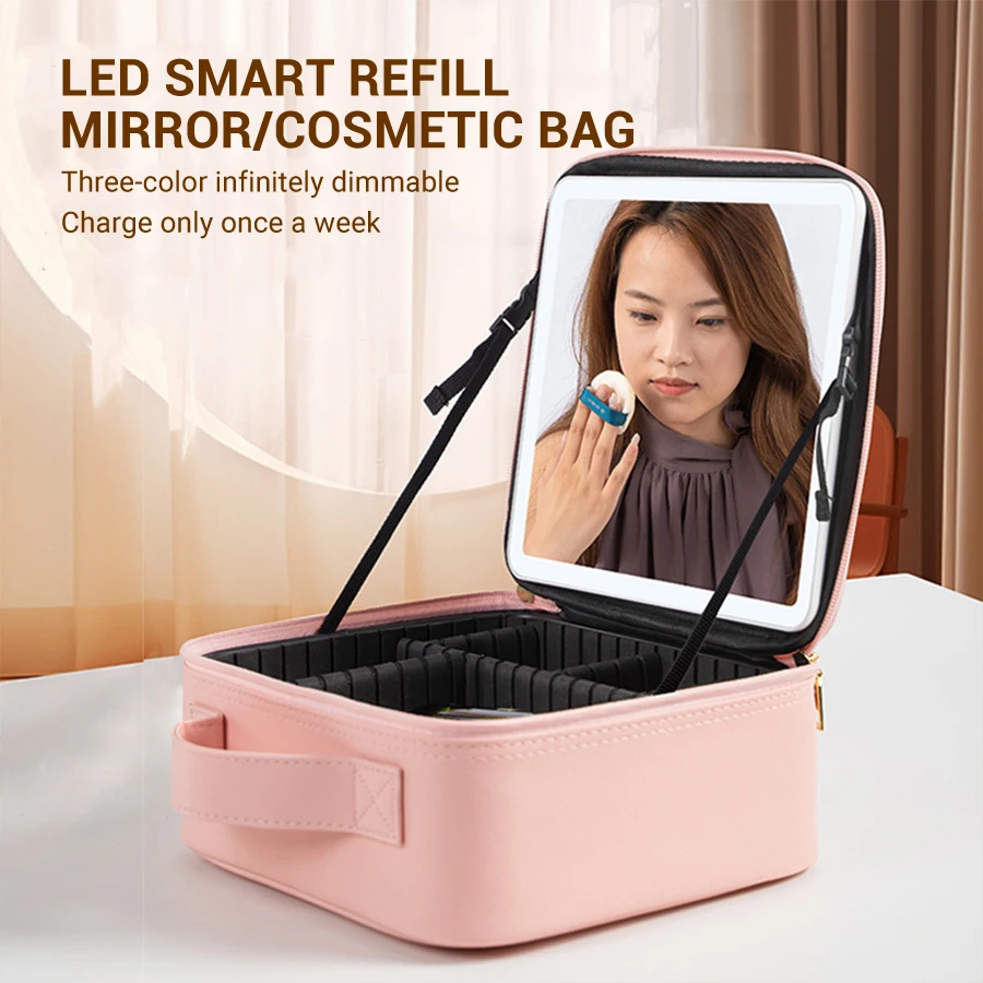 Rechargeable Vanity Mirror Light,Dimmable Makeup Mirror,LED Lighting,Desktop Dresser Organizer,Illuminated Cosmetic Bag,Bedroom