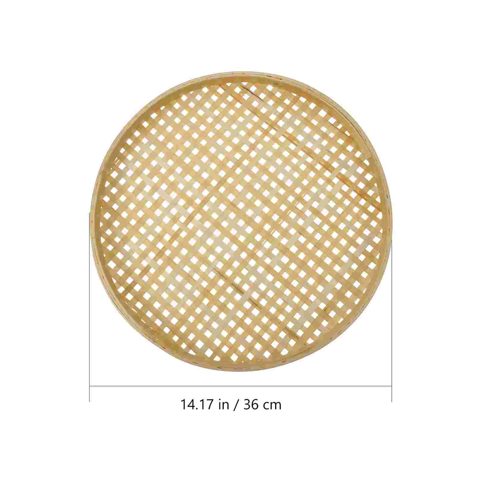 Bamboo Sieve Baskets Weaving Fruit Vegetable Washing Basket Strainer Bowl Handwoven Flat Wicker Food Storage Shallow Tray