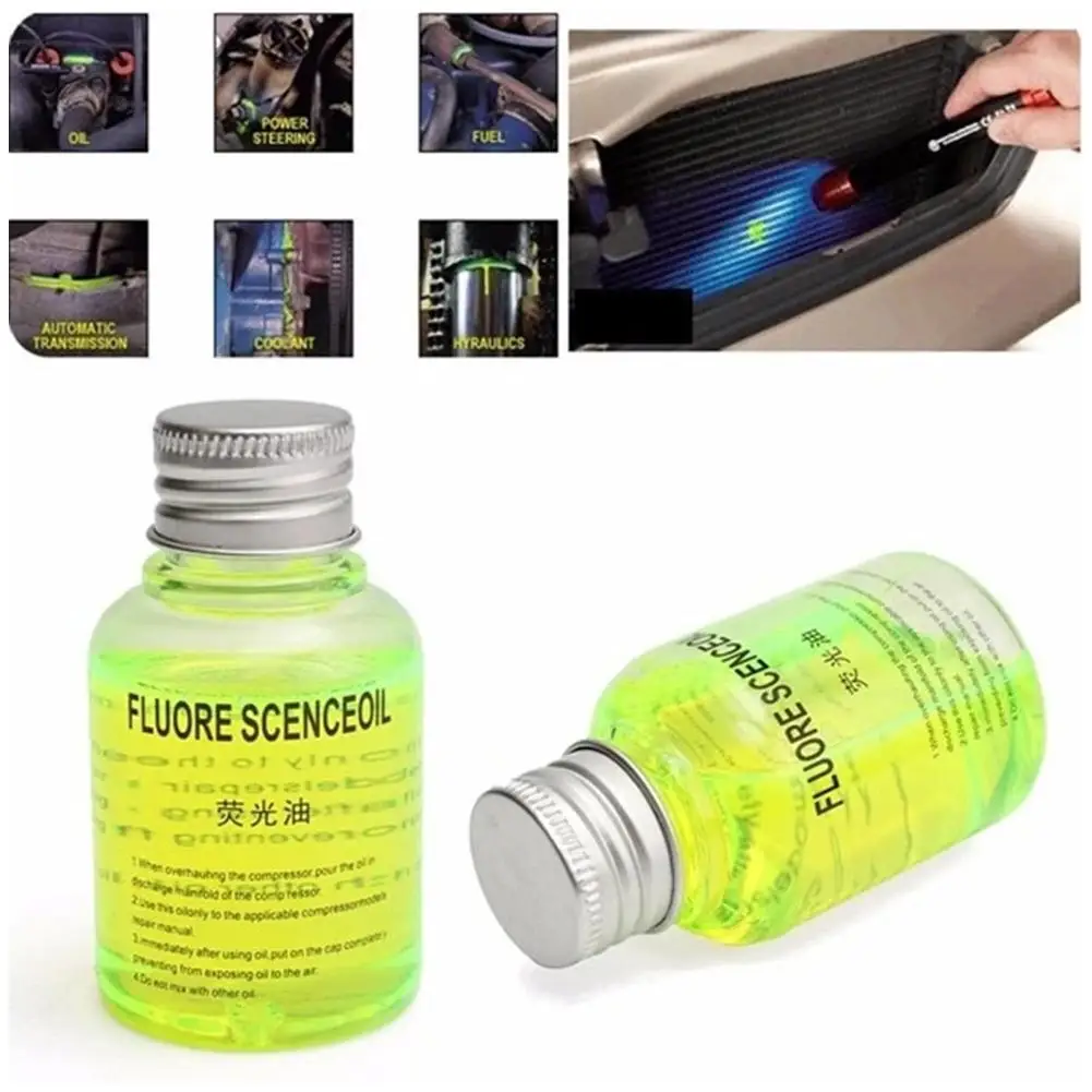 Fluorescent Oil Leak 60ml Car Air-conditioning Fluorescent Oil Dye Uv Light Leak Detection For R134a R404a Refrige T1v2