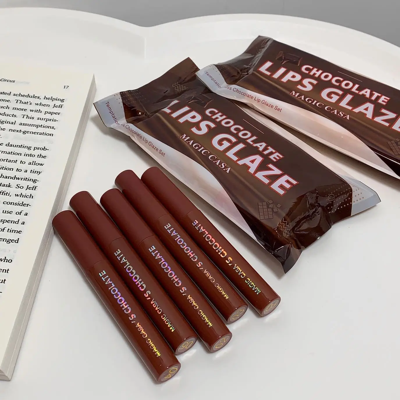 European Style Chocolate Lip Glaze 5pc Matte Lipstick Set Milk Coffee Caramel Rose Red Brown Makeup