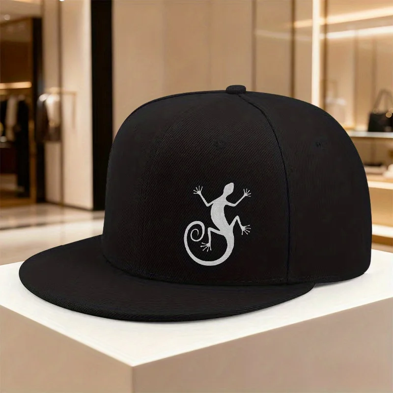 Geometric Lizard Print Snapback Cap Unisex Polyester Street Style Casual Adjustable Baseball Hat