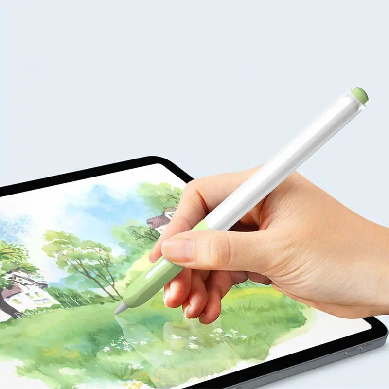 White And Green Pencil Case Cover Silicone Sleeve Skin Compatible With Smart Pencil 2nd Generation Pro 11 12.9 Inches 2021