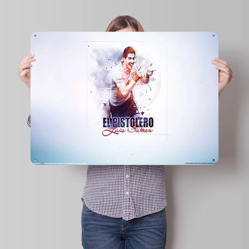 Póster Metálico de Fútbol de Luis Suárez, Arte de Pared Personalizado, Letreros Retro Vintage de Hojalata para Decoración de Cuarto de Hombre, Decoración de Sala de Estar
