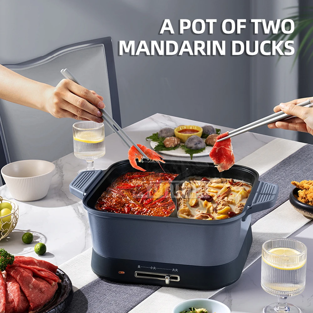 6L Double Electric Hot Pot with Compartment Multifunctional Multi Cooker Boiling Pot for Kitchen