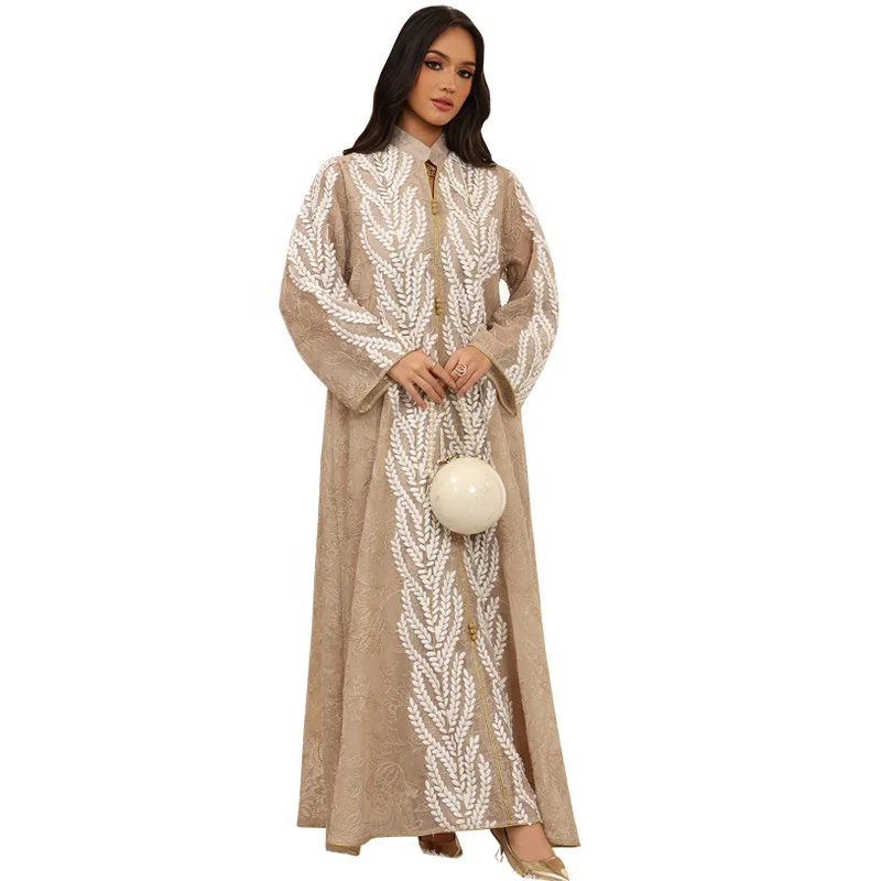 

Luxurious Jalabiya SheerTulle Embroidered Conservative Abaya Saudi Middle Eastern Jellabiya Evening Glamorous Muslim Dress