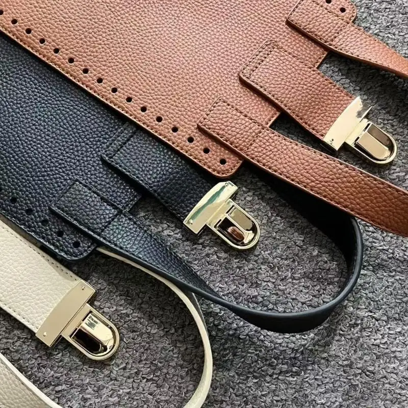 1Set PU Leather Bag Bottom Handle with Lock for DIY Crocheted Bags Purse Wallet Bucket Bag Handbag Making Repairing Set 