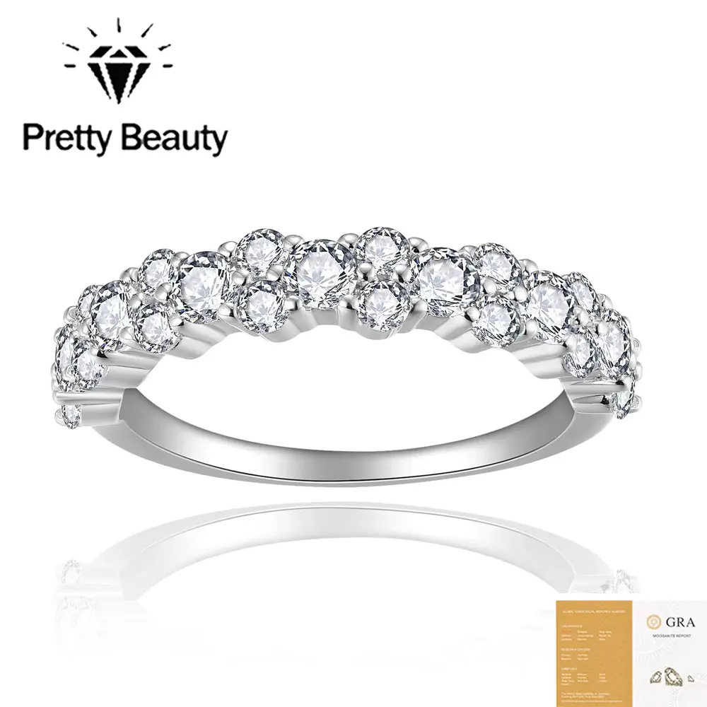 Pretty Beauty Moissanite Wedding Band for Women 925 Sterling Silver Sparkling Half Eternity Stackable Ring Birthday Gift for Her