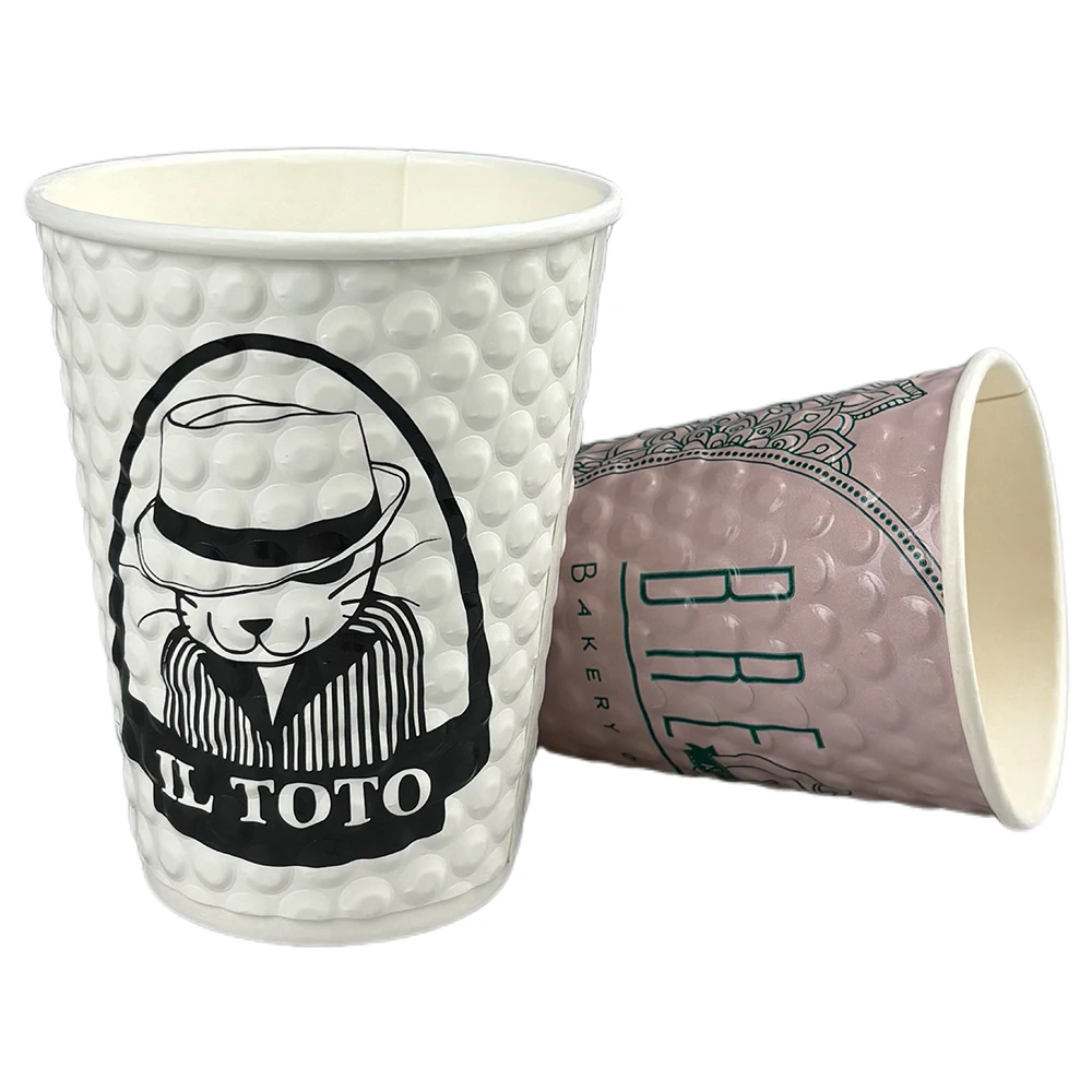 Custom Printed Food Grade Biodegradable Double Wall Paper Cups Matching Lids for Hot Latte Coffee