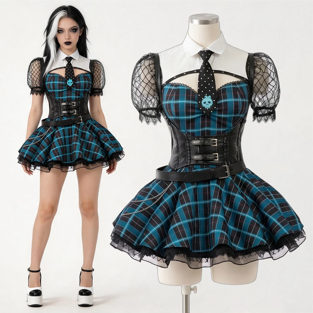 Halloween Carnival Party Dress For Women Frankie Stein Cosplay Costumes Anime Monster School Role Play Uniform