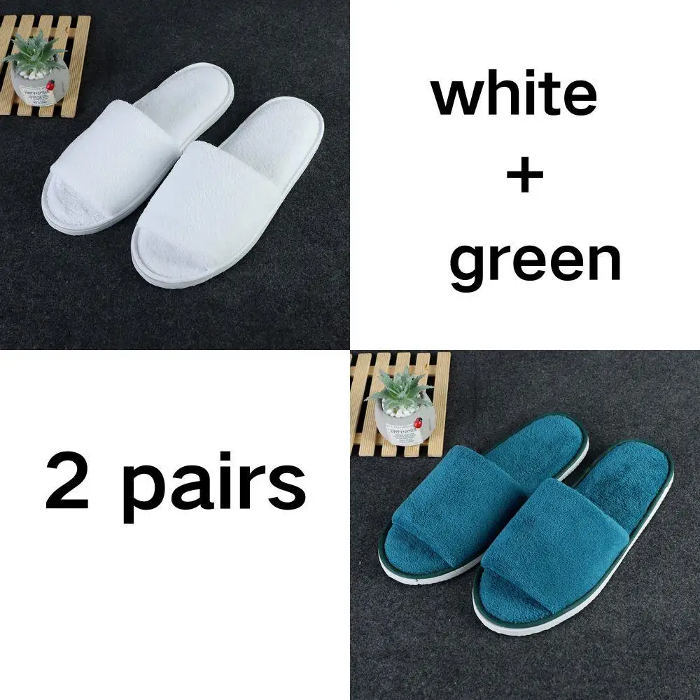 Multi-colored Disposable Slippers 2Pairs /set  Men Womens Top Quality Velvet Travel Home Hospitality Shoes Half Pack Slippers