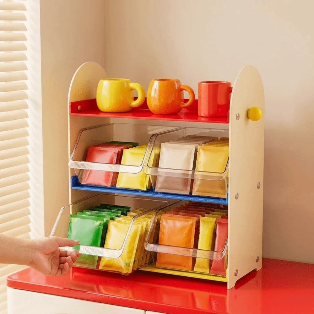 Dopamine 3 Layers Desktop Storage Rack Large Capacity Plastic Water Cup Storage Rack Removable Tea Bag Storage Rack Kitchenware